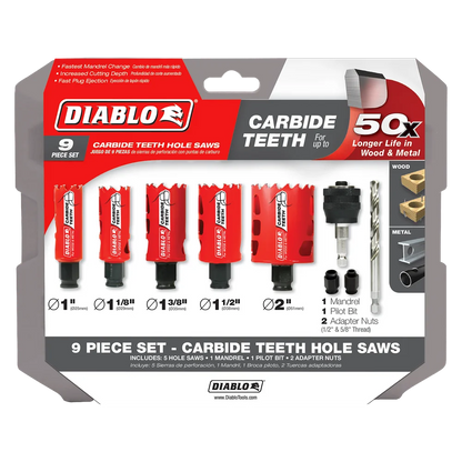 9 Pc Carbide General Purpose Hole Saw Set